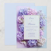 Invitation Gold Inset Lavender Hydrangea Frame Wedding (Devant / Derrière)
