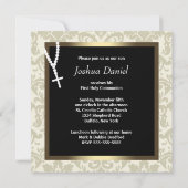 Invitation Gold Ivory Damask Rosary Boys Première communion (Dos)