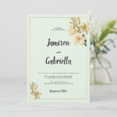 Invitation Gold ivory mint green white lily flower Wedding (Debout devant)