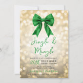 Invitation Gold Jingle Mingle Christmas Party Green Bow  (Devant)
