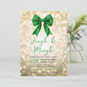 Invitation Gold Jingle Mingle Christmas Party Green Bow  (Debout devant)