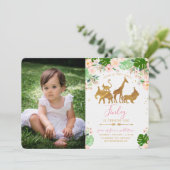 Invitation Gold Jungle Animal & Floral Photo Anniversaire Inv (Debout devant)