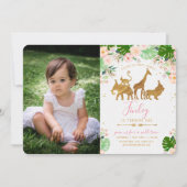 Invitation Gold Jungle Animal & Floral Photo Anniversaire Inv (Devant)