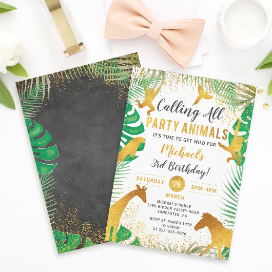 Invitation Gold Jungle Animaux Safari Garçons Anniversaire