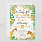 Invitation Gold Jungle Animaux Safari Garçons Anniversaire (Devant)