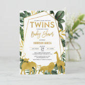 Invitation Gold Jungle Safari Animaux Twins Baby shower (Debout devant)