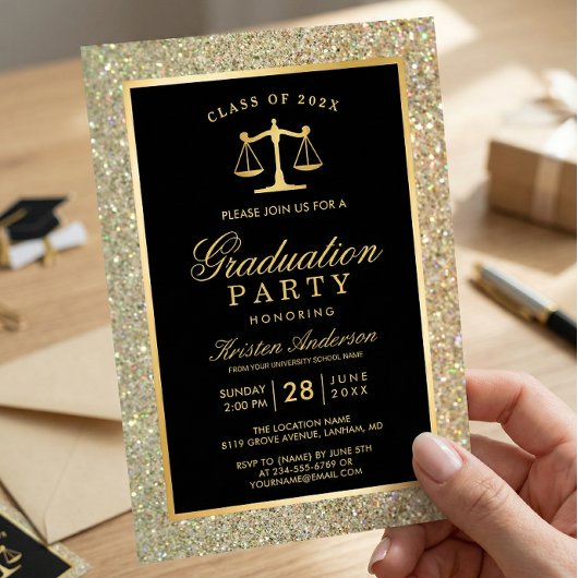 Invitation Gold Justice Scale Law School Graduation Party