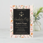 Invitation Gold Justice Scale Wildflowers Photo Graduation (Debout devant)