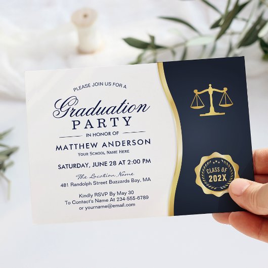 Invitation Gold Justice Wreath Law School Graduation Party