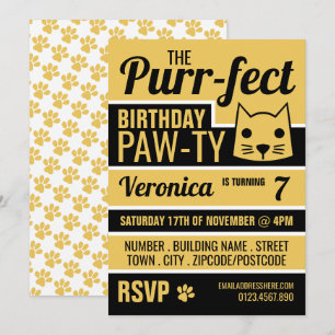 Invitation Gold Kitten fête d'anniversaire