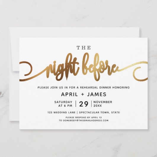 Invitation Gold La Nuit Avant Le Dîner De Répétition Invitati (Devant)