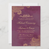 Invitation Gold Lace Bourgogne Musulmane Musulmane Cérémonie  (Devant)