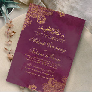Invitation Gold Lace Bourgogne Musulmane Musulmane Cérémonie