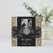 Invitation Gold Lace Diamond Heart Photo Anniversaire (Debout devant)