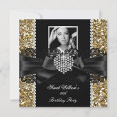 Invitation Gold Lace Diamond Heart Photo Anniversaire (Devant)