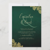 Invitation Gold Lace Emerald Green All-in-1 Wedding Invitatio (Devant)