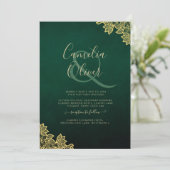 Invitation Gold Lace Emerald Green All-in-1 Wedding Invitatio (Debout devant)