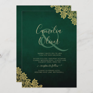 Invitation Gold Lace Emerald Green All-in-1 Wedding Invitatio