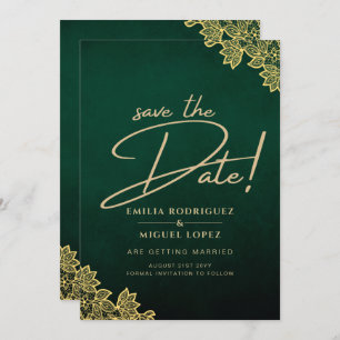 Invitation Gold Lace Emerald Green All-in-1 Wedding Invitatio