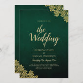 Invitation Gold Lace Emerald Green All-in-1 Wedding Invitatio (Devant / Derrière)