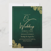 Invitation Gold Lace Emerald Green All-in-1 Wedding Invitatio (Devant)
