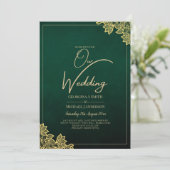 Invitation Gold Lace Emerald Green All-in-1 Wedding Invitatio (Debout devant)