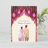 Invitation Gold Lanterns Magenta Pink Indian Couple Wedding (Debout devant)