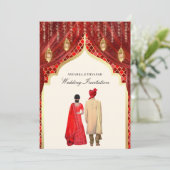 Invitation Gold Lanterns Red Indian Couple Wedding (Debout devant)