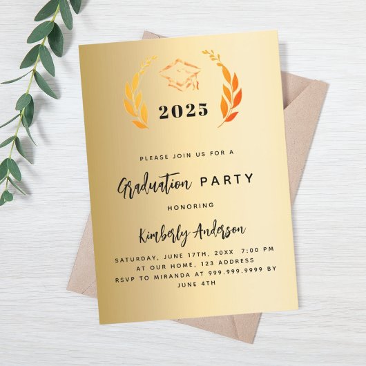 Invitation Gold laurel wreath 2025 Graduation Party