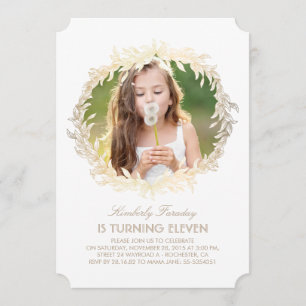 Invitation Gold Laurel Wreath White Elégante photo Anniversai