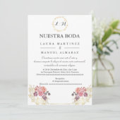 Invitation Gold Lavenderblush Floral Mariage espagnol (Debout devant)
