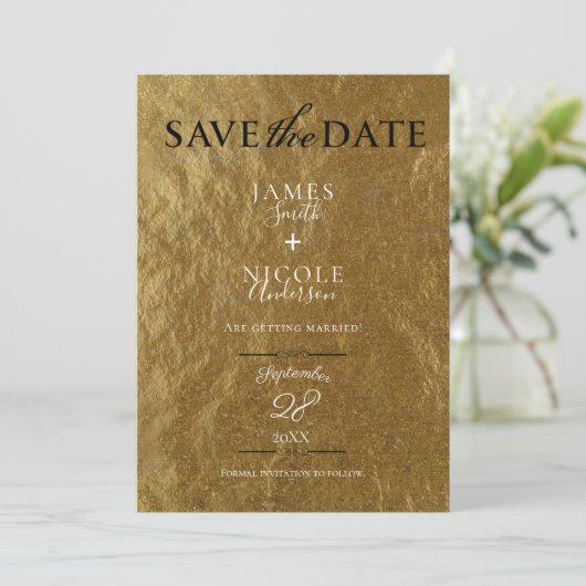 Invitation Gold Leaf Foil Modern Full Photo Enregistrer la da (Debout devant)