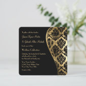 Invitation Gold Leaf Look Damask Scroll Mariage formel Invita (Debout devant)