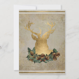 Invitation Gold Leaf Look Devoir Head Antlers Christmas Party