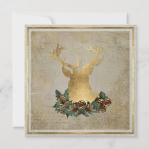 Invitation Gold Leaf Look Devoir Head Antlers Christmas Party