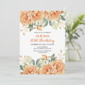 Invitation Gold Leaf Orange Peony Rustic Floral Anniversaire (Debout devant)
