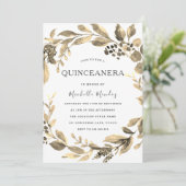 Invitation Gold Leaf Wreath Modern Quinceanera Party (Debout devant)