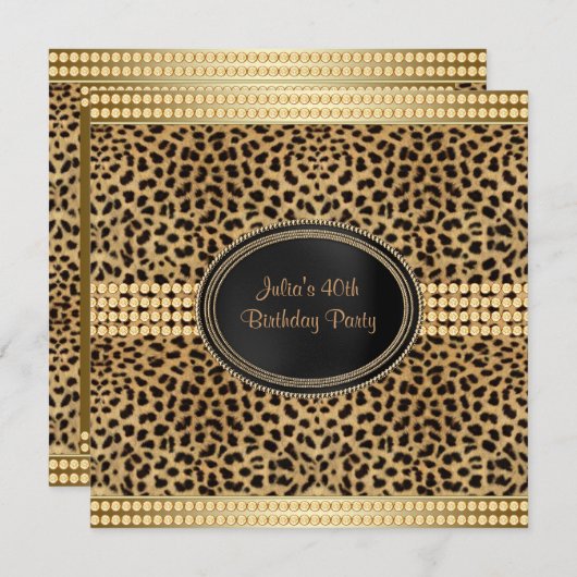 Invitation Gold Leopard fête d'anniversaire (Devant / Derrière)