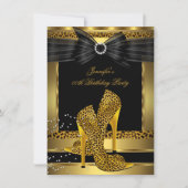 Invitation Gold Leopard High Heel Chaussure Noir Anniversaire (Devant)