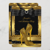 Invitation Gold Leopard High Heel Chaussure Noir Anniversaire (Devant / Derrière)