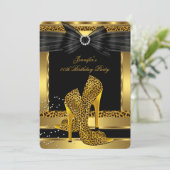 Invitation Gold Leopard High Heel Chaussure Noir Anniversaire (Debout devant)