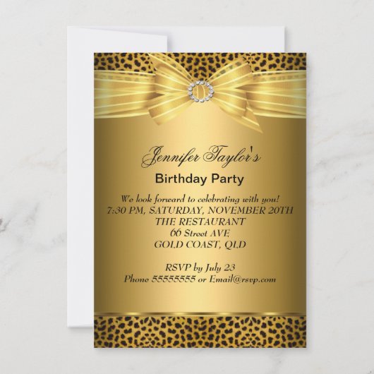 Invitation Gold Leopard High Heure Black Bow Anniversaire (Dos)