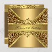 Invitation Gold Leopard On Gold 50th Birthday Party 2 (Devant / Derrière)