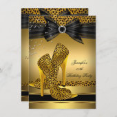 Invitation Gold Leopard talon haut Noir Bow fête d'anniversai (Devant / Derrière)