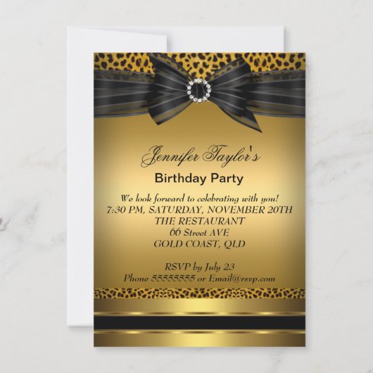 Invitation Gold Leopard talon haut Noir Bow fête d'anniversai (Dos)