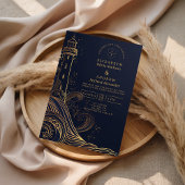 Invitation Gold Lighthouse Night Wedding