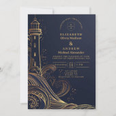 Invitation Gold Lighthouse Night Wedding (Devant)