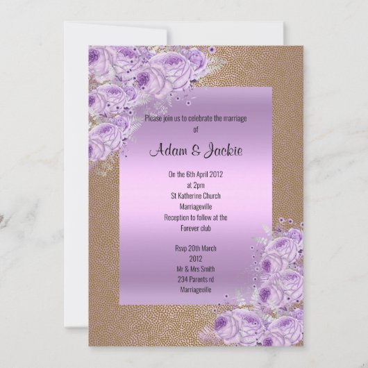 Invitation Gold Lilac Purple Fiançailles de mariage élégant (Devant)