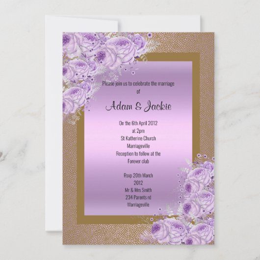 Invitation Gold Lilac Purple Fiançailles de mariage élégant (Devant)
