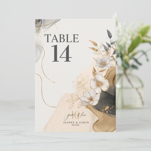Invitation Gold Line Floral 10th Anniversary Table Num ID1169 (Debout devant)